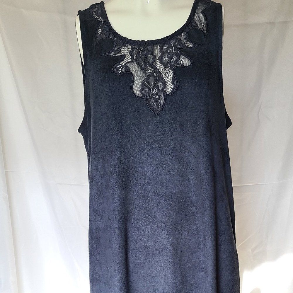 Altar'd State Blue Faux Suede Lace Mini Dress Scallop Hem Boho‎ Festival Largeye